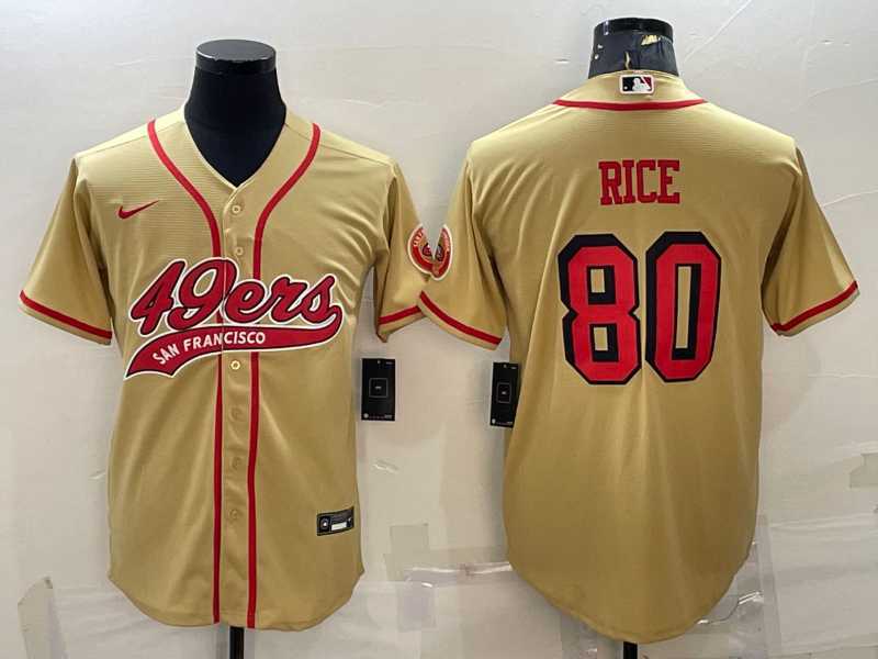 Men%27s San Francisco 49ers #80 Jerry Rice Gold Color Rush With Patch Cool Base Stitched Baseball Jersey